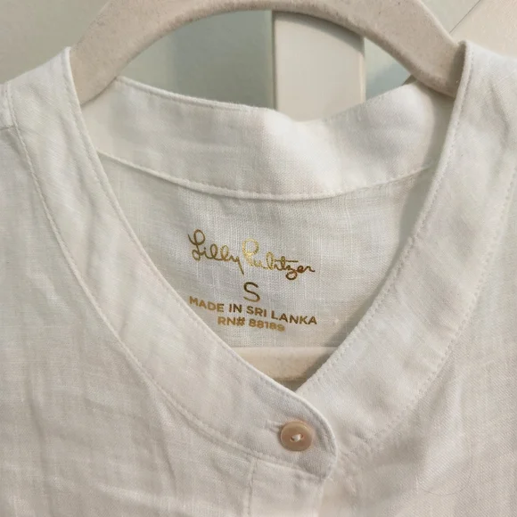Lilly Pulitzer Briette Button Down Top Size Small Resort White 100% Linen Ruffle - Picture 7 of 12